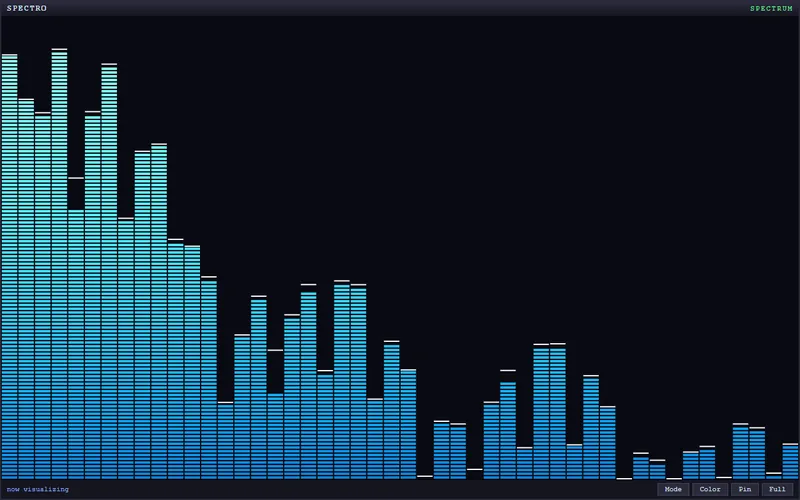 Spectro: segmented blue spectrum-analyzer bars with peak markers.