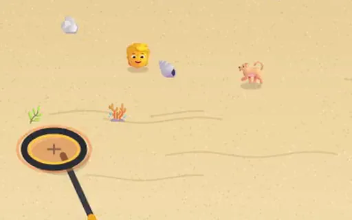 beepbeach: a metal detector sweeping the sand between shells, a starfish and a crab.